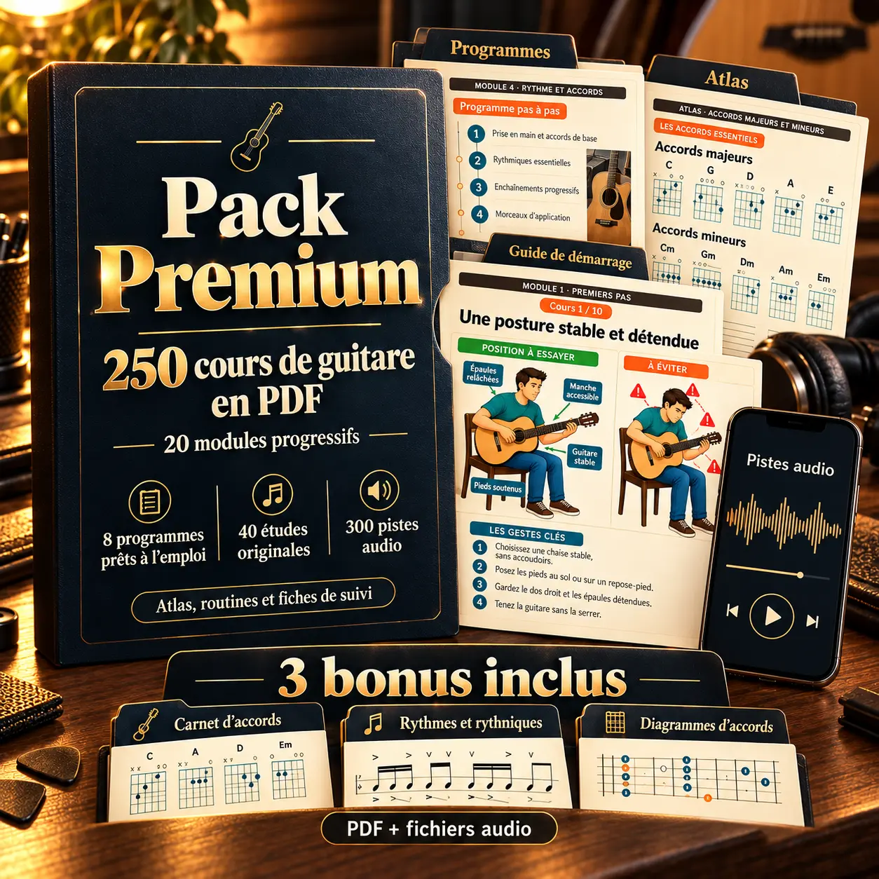 Pack Premium : 250 cours de guitare et les trois bonus